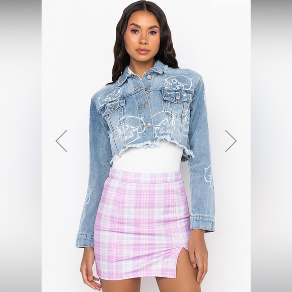 One Eight Azalea Wang Skull monogram denim Jacket - Picture 8 of 14